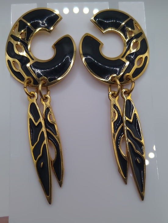Edgar Berebi Jewelry - Berēbi Tribal Gold Tone And Black Enamel Dangle Pierced Earrings